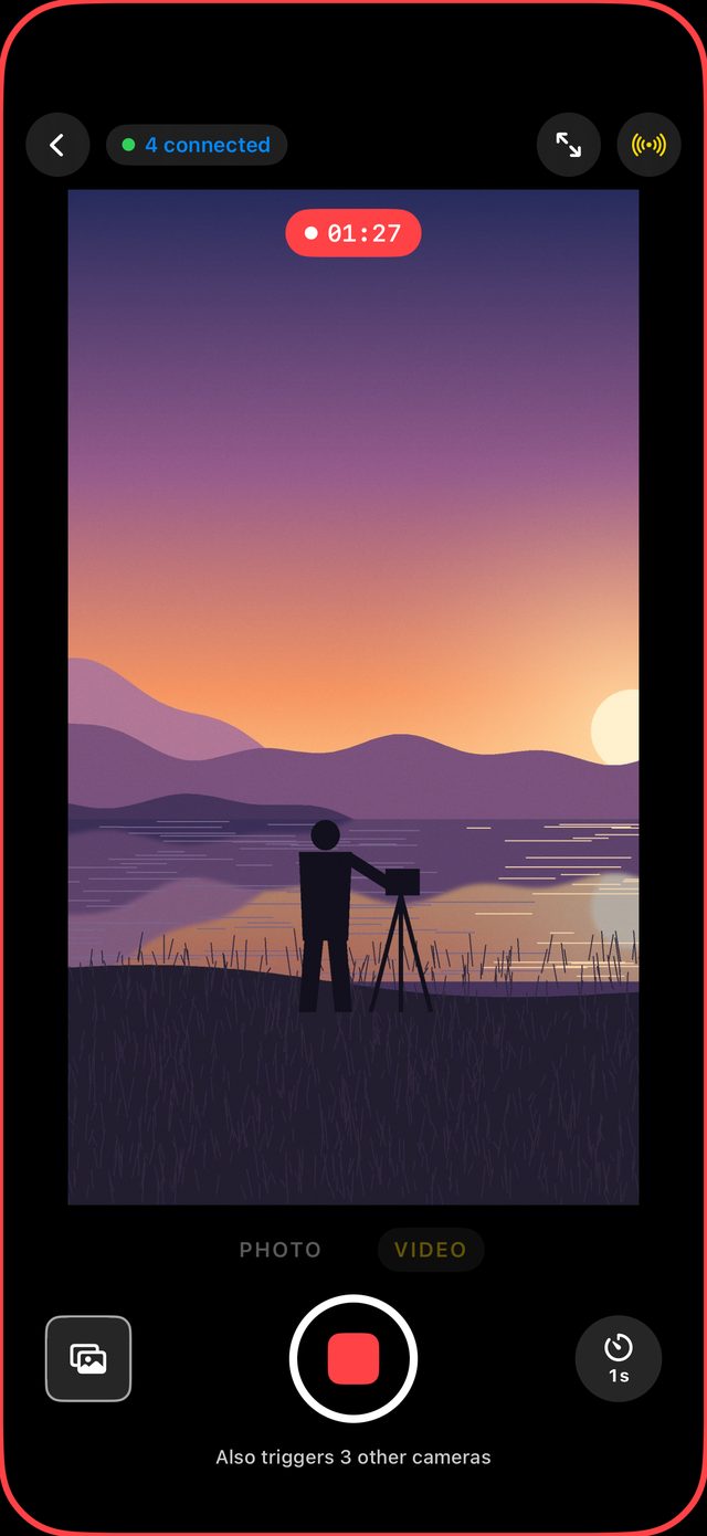 An iPhone used as a camera, recording a sunset